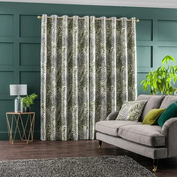Leaf Jacquard Eyelet Curtains - Fern, Polyester