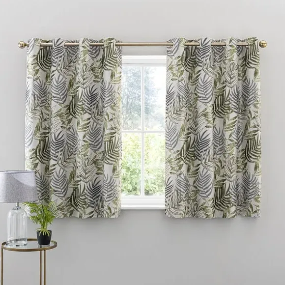 Leaf Jacquard Eyelet Curtains - Fern, Polyester