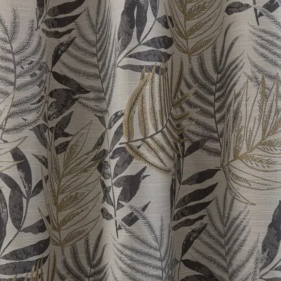 Leaf Jacquard Eyelet Curtains - Grey, Polyester