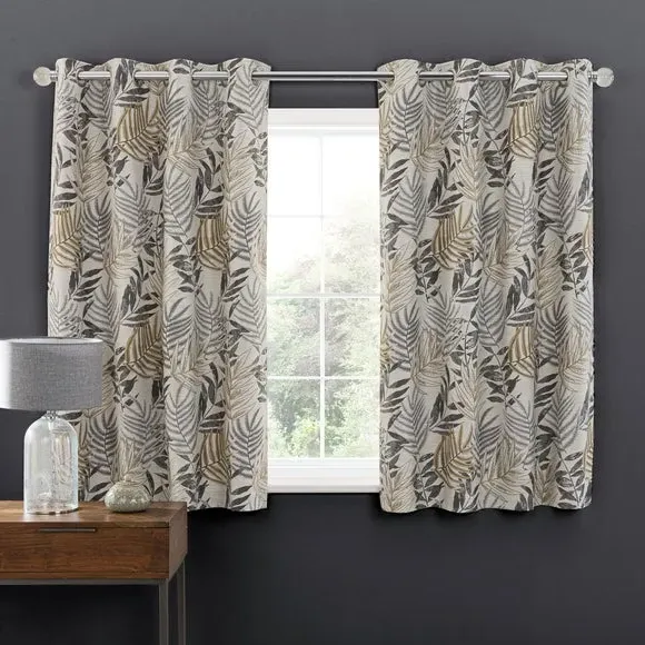 Leaf Jacquard Eyelet Curtains - Grey, Polyester