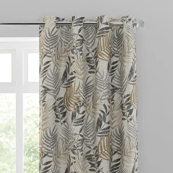 Leaf Jacquard Eyelet Curtains - Grey, Polyester