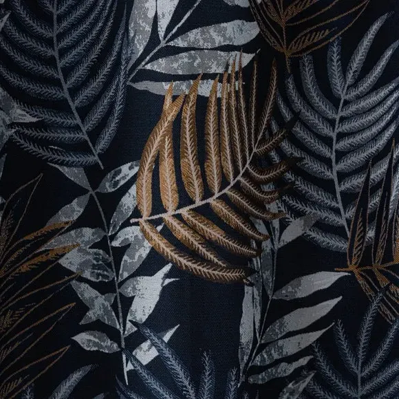 Leaf Jacquard Eyelet Curtains - Navy, Polyester