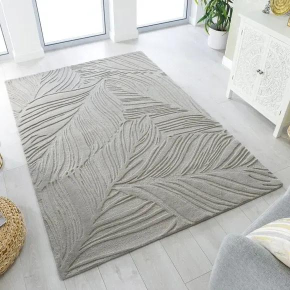 Leaf Pattern Rug - Grey, Wool