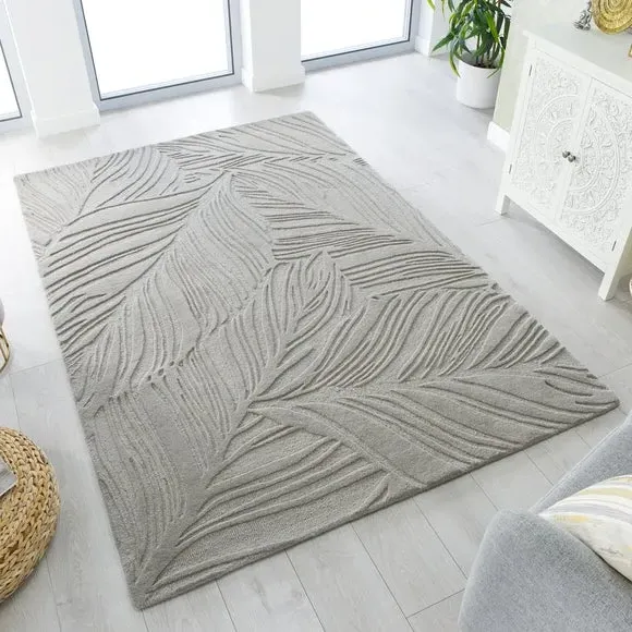 Leaf Pattern Rug - Grey, Wool image