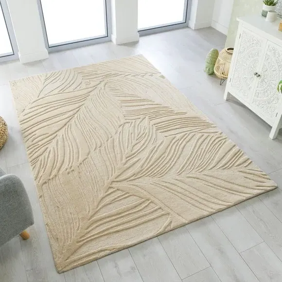 Leaf Pattern Rug - Natural, Wool