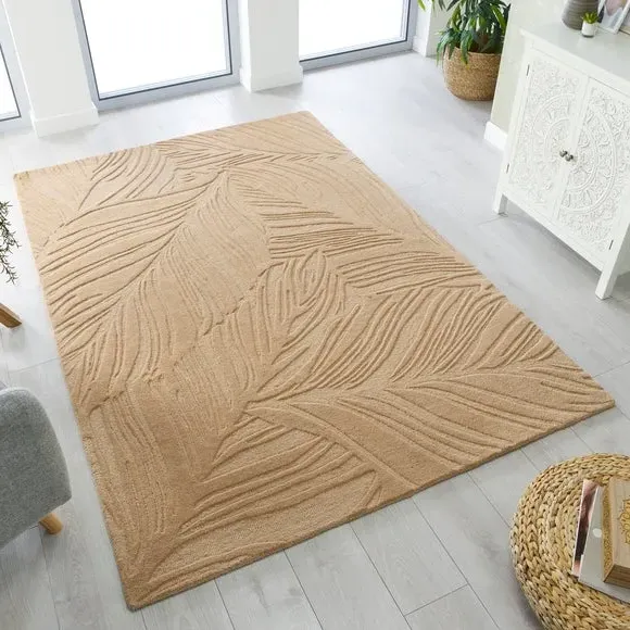 Leaf Pattern Rug - Stone, Wool