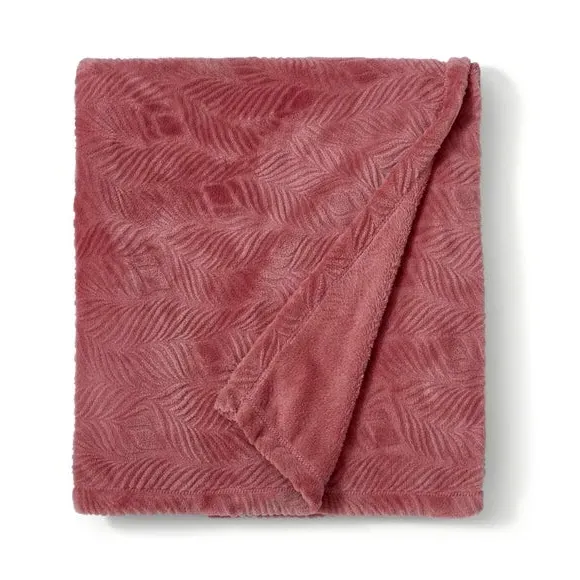 Leaf Pattern Throw Blanket - Rose, Fleece