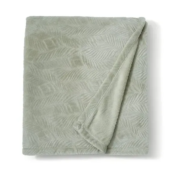 Leaf Pattern Throw Blanket - Sage, Fleece