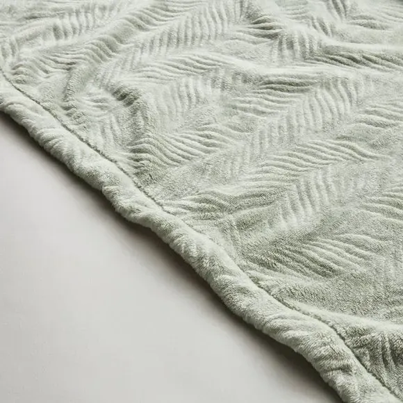 Leaf Pattern Throw Blanket - Sage, Fleece
