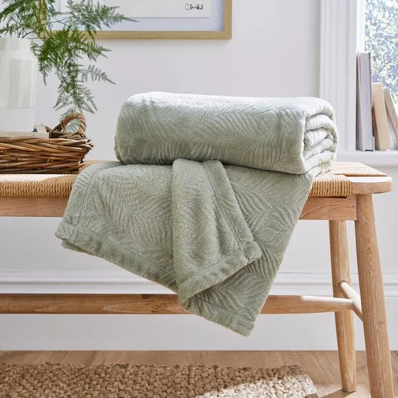 Leaf Pattern Throw Blanket - Sage, Fleece