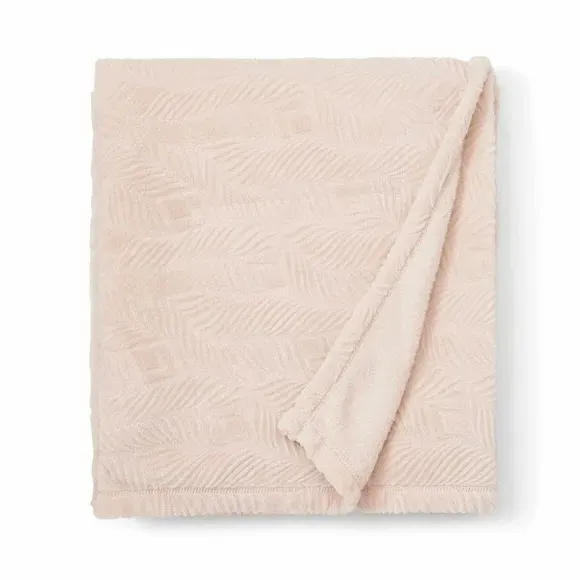 Leaf Pattern Throw Blanket - Sandstone, Fleece