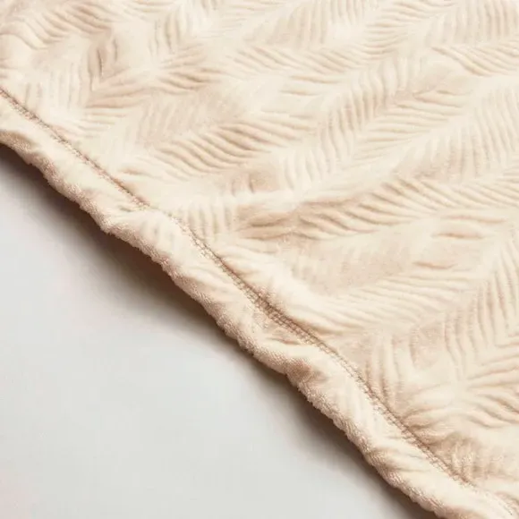 Leaf Pattern Throw Blanket - Sandstone, Fleece
