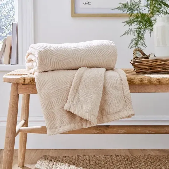 Leaf Pattern Throw Blanket - Sandstone, Fleece