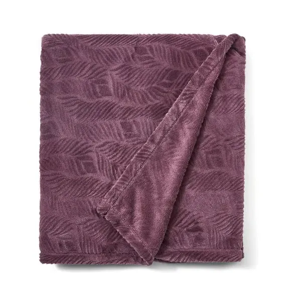 Leaf Pattern Throw Blanket - Thistle, Fleece