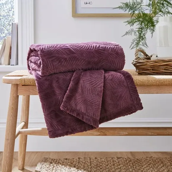Leaf Pattern Throw Blanket - Thistle, Fleece
