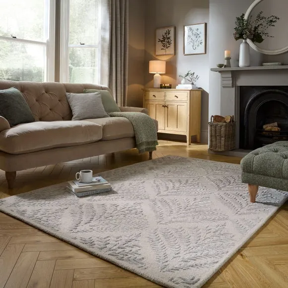 Leaf Print Rug with Sheen Pile - Natural, Viscose image