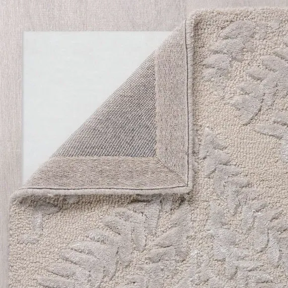 Leaf Print Rug with Sheen Pile - Natural, Viscose