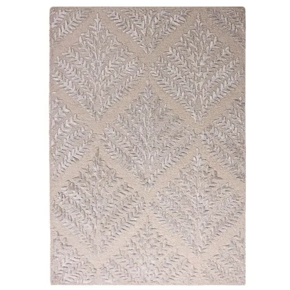 Leaf Print Rug with Sheen Pile - Natural, Viscose