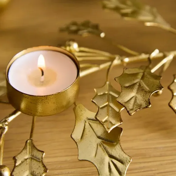 Leaf Tealight Centrepiece - Gold, Metal
