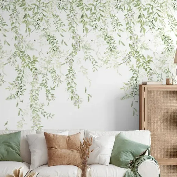 Leaf Trail Wall Mural - Sage, Non-Woven Paper