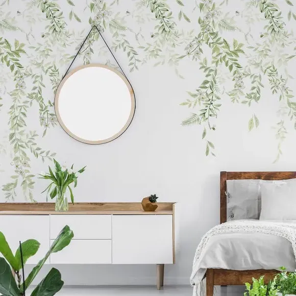 Leaf Trail Wall Mural - Sage, Non-Woven Paper