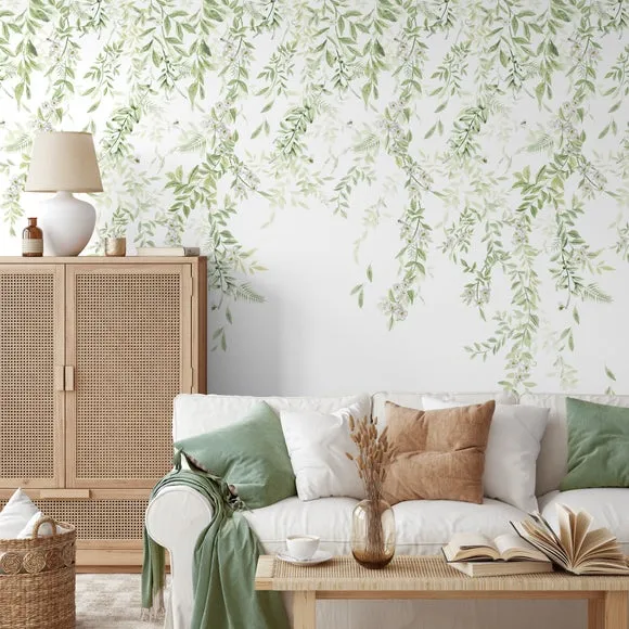 Leaf Trail Wall Mural - Sage, Non-Woven Paper