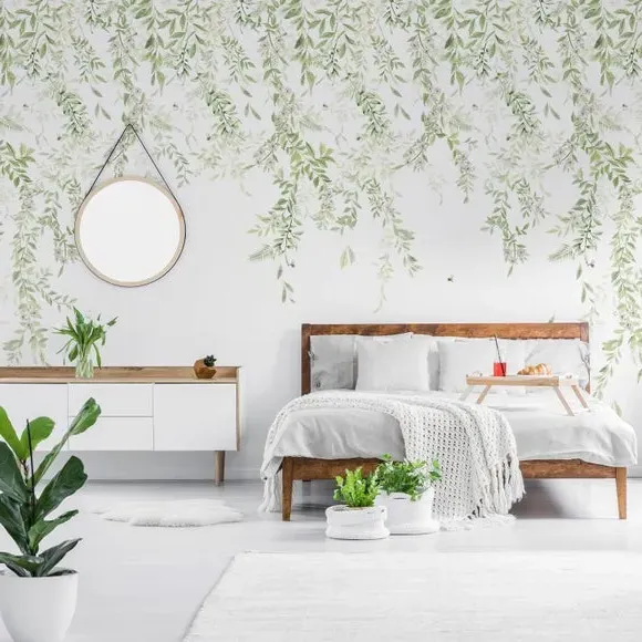 Leaf Trail Wall Mural - Sage, Non-Woven Paper