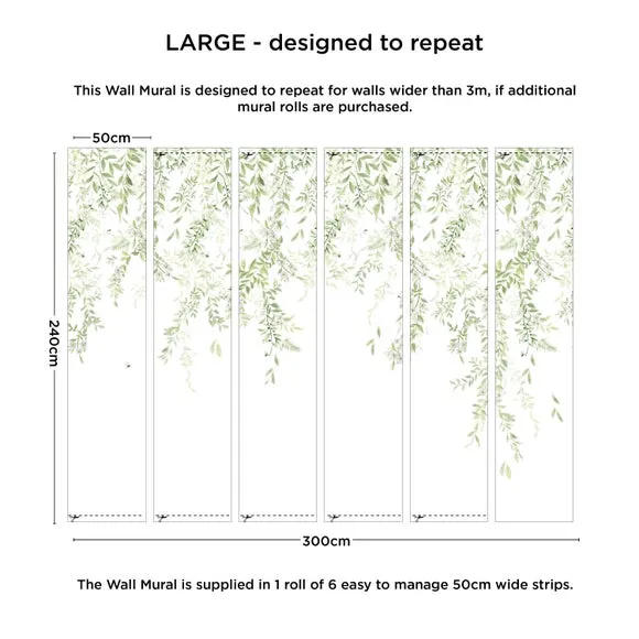 Leaf Trail Wall Mural - Sage, Non-Woven Paper