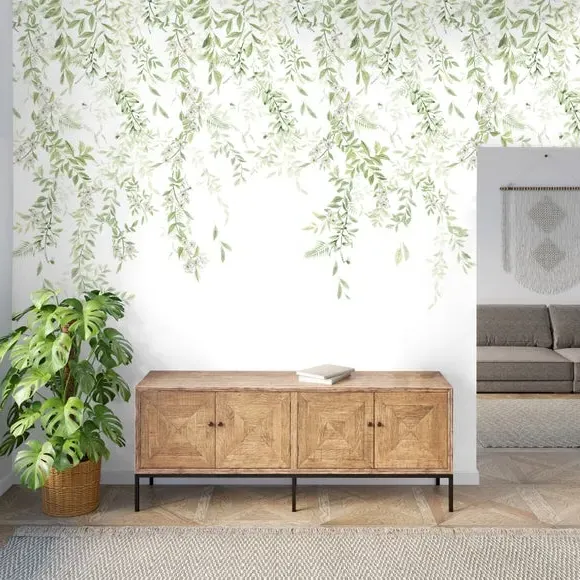 Leaf Trail Wall Mural - Sage, Non-Woven Paper