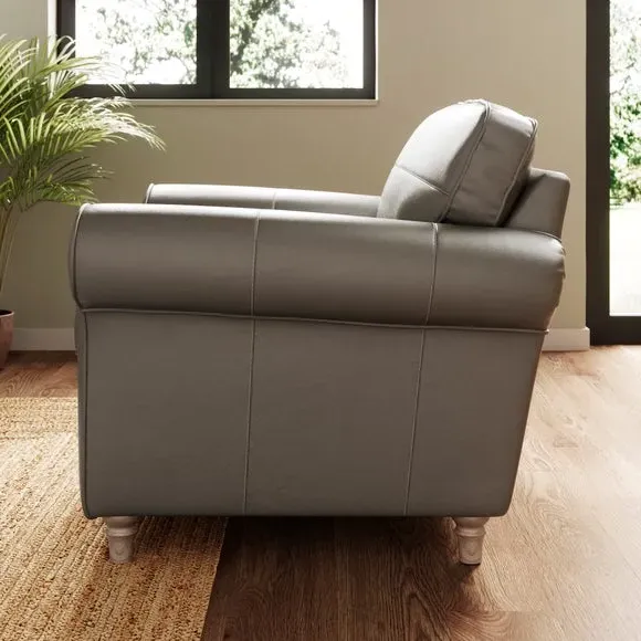 Leather Armchair with Chaise - Grey, Real Leather