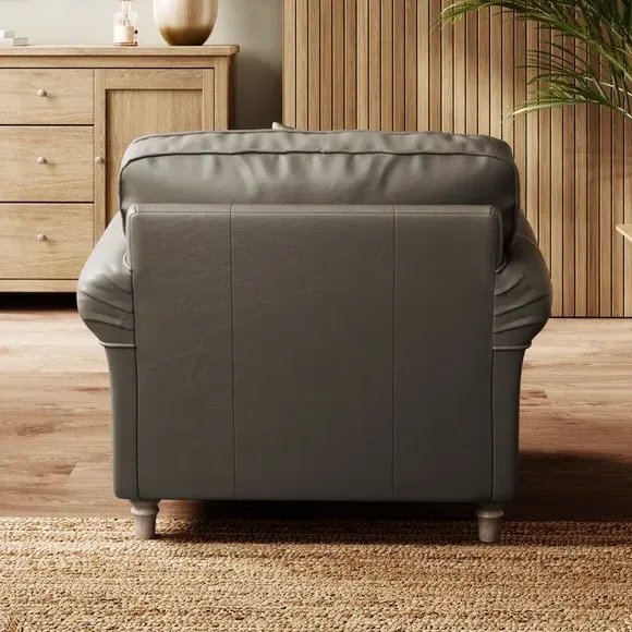 Leather Armchair with Chaise - Grey, Real Leather