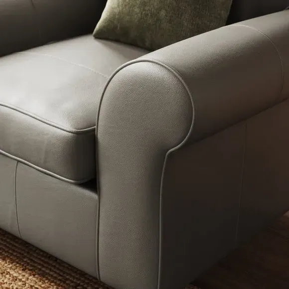 Leather Armchair with Chaise - Grey, Real Leather
