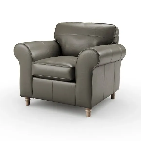 Leather Armchair with Chaise - Grey, Real Leather