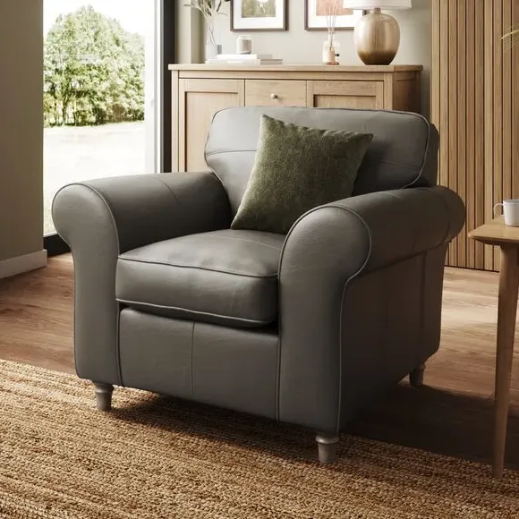 Leather Armchair with Chaise - Grey, Real Leather image