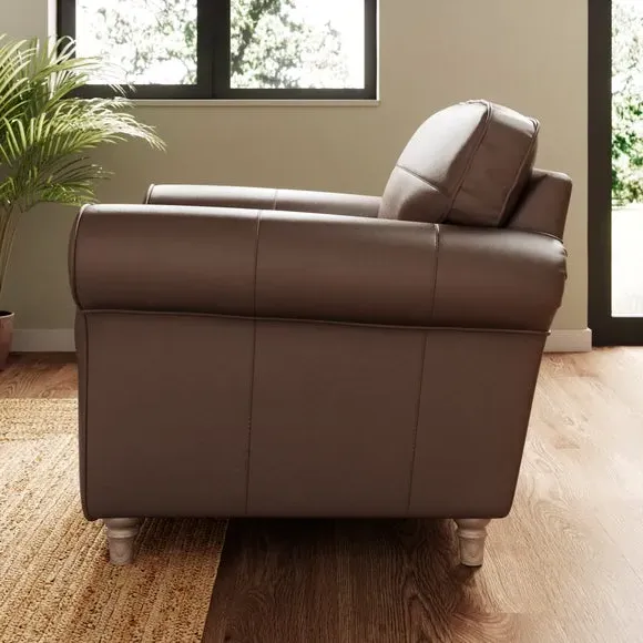 Leather Armchair with Chaise - Mocha, Real Leather