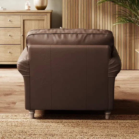 Leather Armchair with Chaise - Mocha, Real Leather