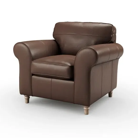 Leather Armchair with Chaise - Mocha, Real Leather
