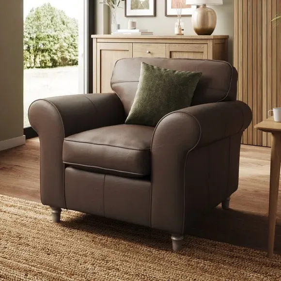 Leather Armchair with Chaise - Mocha, Real Leather
