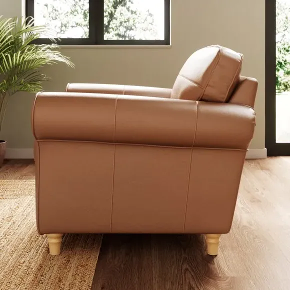 Leather Armchair with Chaise - Tan, Real Leather