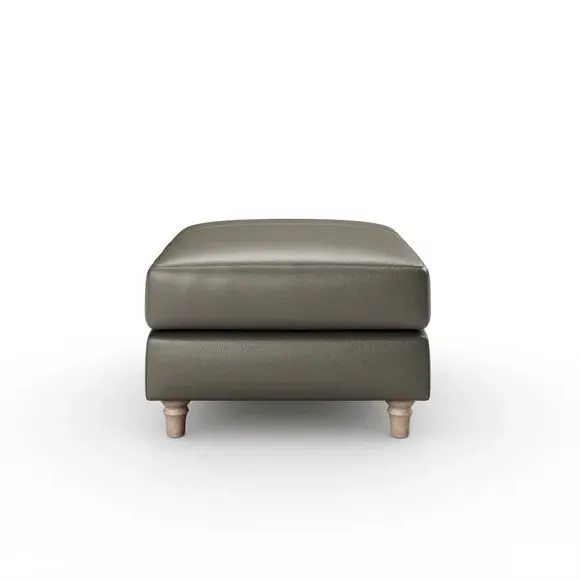 Leather Footstool with Piped Edge - Grey