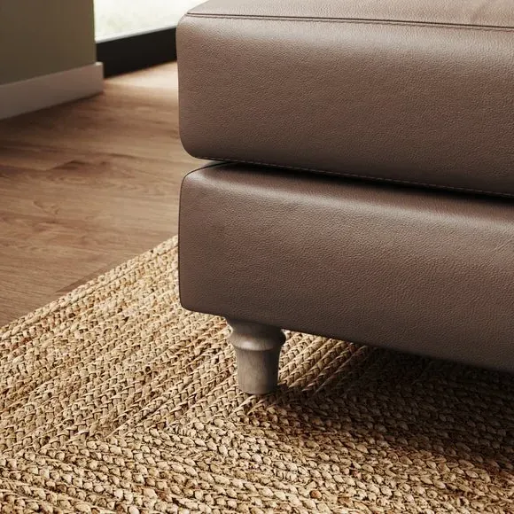 Leather Footstool with Piped Edge - Mocha