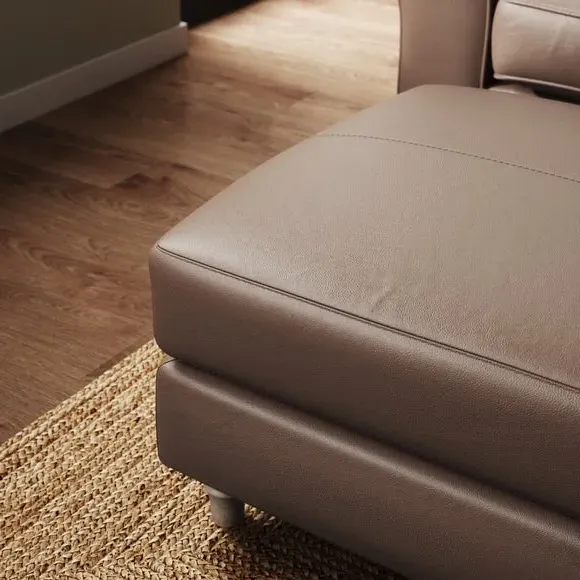 Leather Footstool with Piped Edge - Mocha