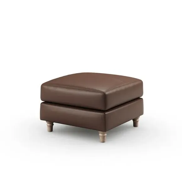 Leather Footstool with Piped Edge - Mocha