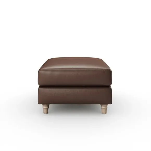Leather Footstool with Piped Edge - Mocha