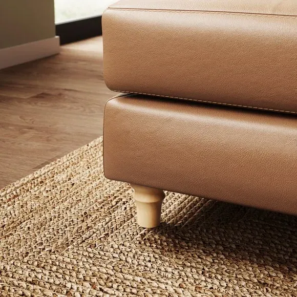 Leather Footstool with Piped Edge - Tan