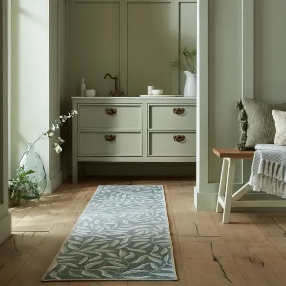 Leaves Washable Runner - Green, Fibre Blend image