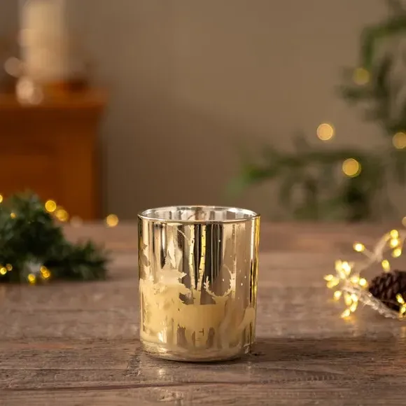 LED Candle with Woodland Scene - Gold, Wax