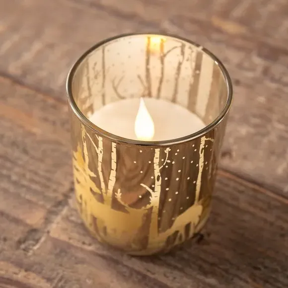 LED Candle with Woodland Scene - Gold, Wax