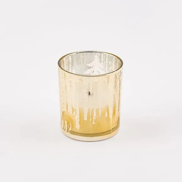 LED Candle with Woodland Scene - Gold, Wax