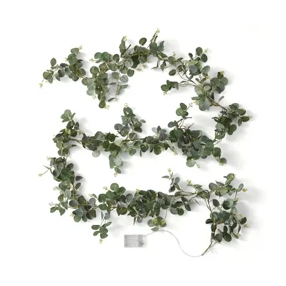 LED Eucalyptus Garland with 30 Lights - Green